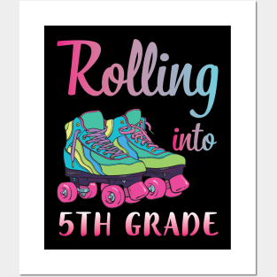 Rollerblading Students Rolling Into 5th Grade Happy First Day Of School Posters and Art